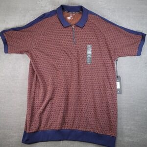 Shaquille Oneal Mens 2XLT Red Blue Geometric Print Short Sleeve Zip Polo Shirt